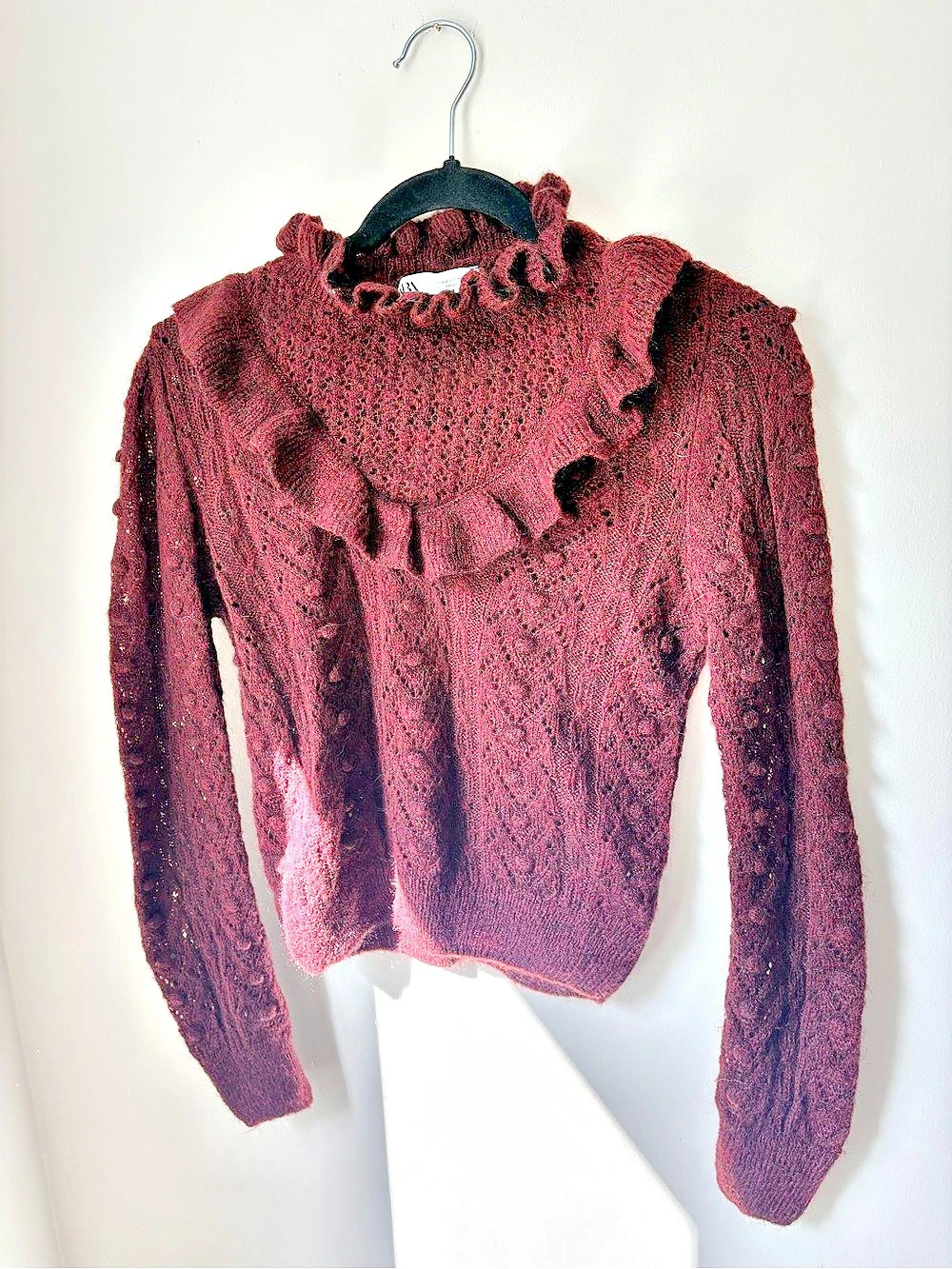 Zara Ruffle Neck Sweater in Burgundy